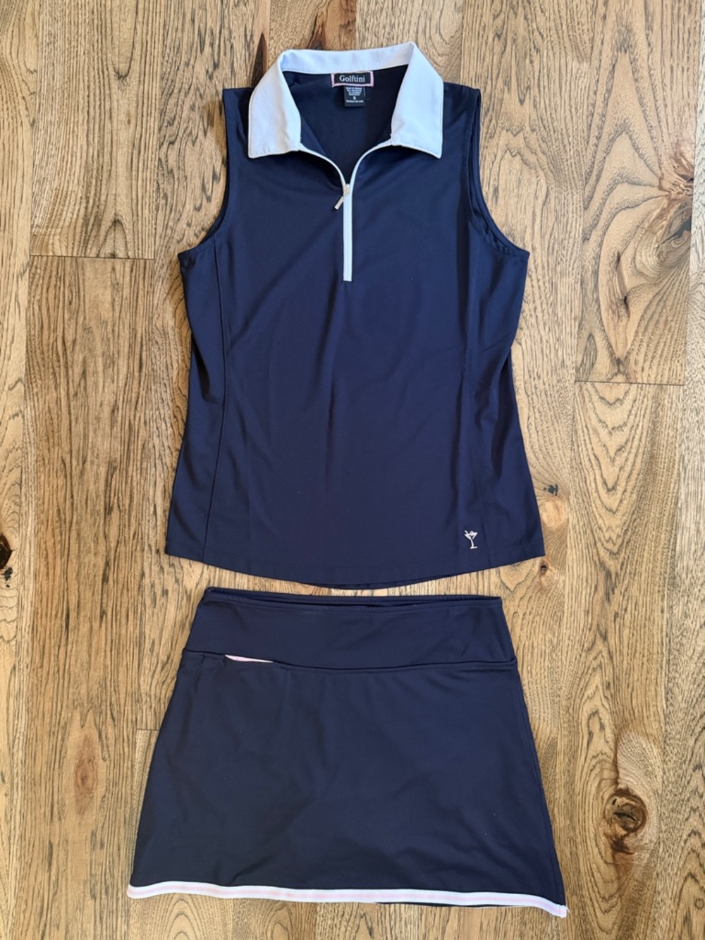 Golftini Navy and White Sleeveless Zip Golf Top with Navy Skort